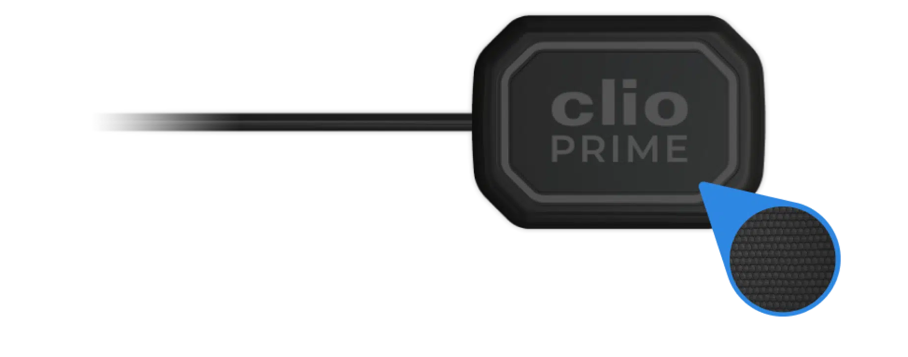 Close-up of the Clio Prime capsule showing its textured, durable surface